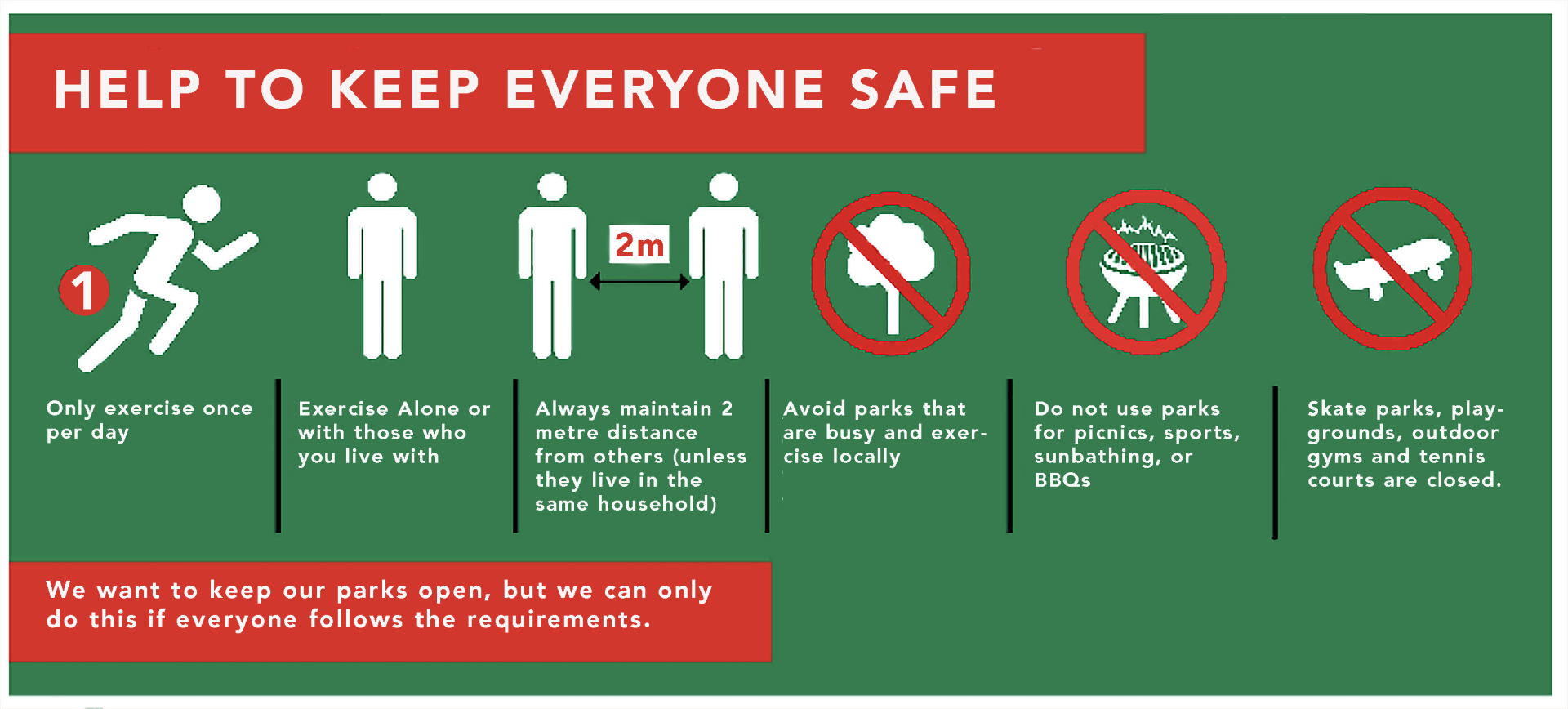 A green sign that says `` help to keep everyone safe ''