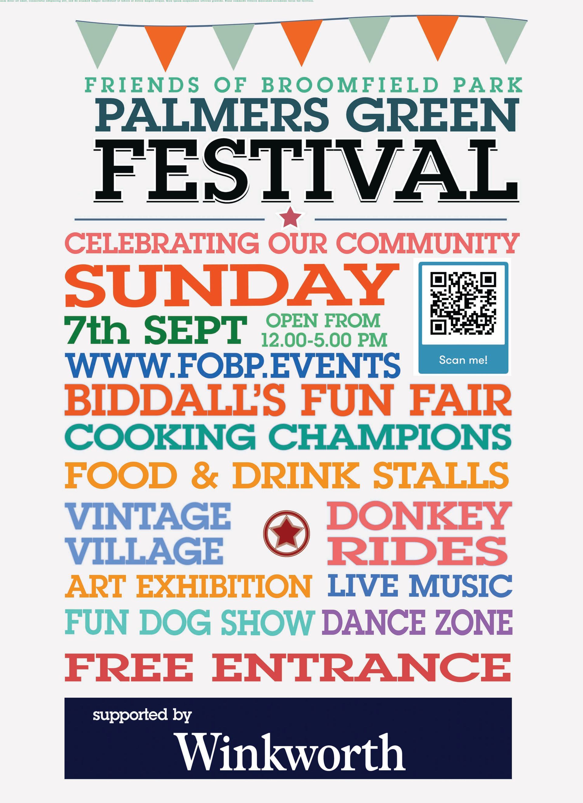 A poster for the friends of broomfield park palmers green festival