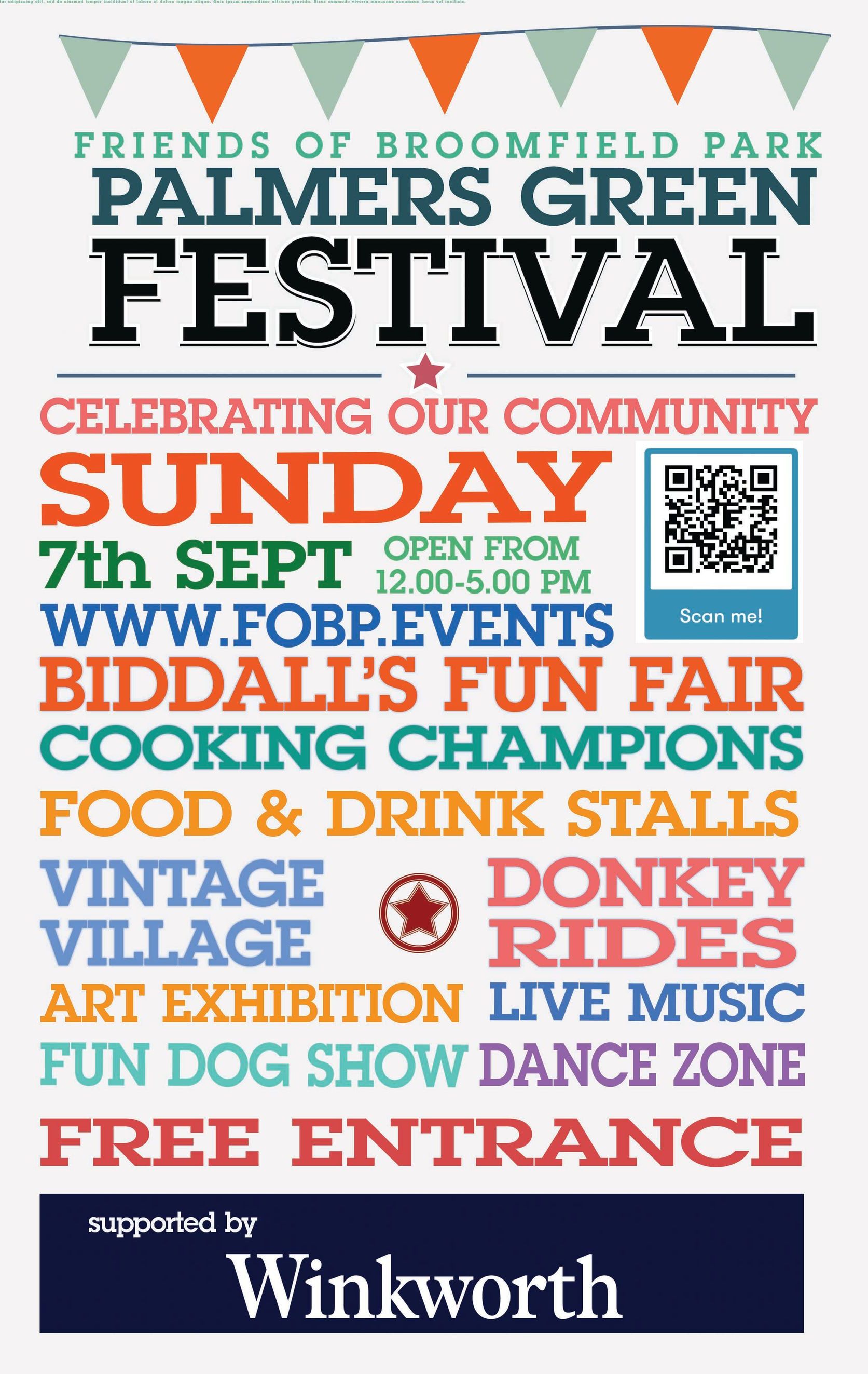 A poster for the friends of broomfield park palmers green festival