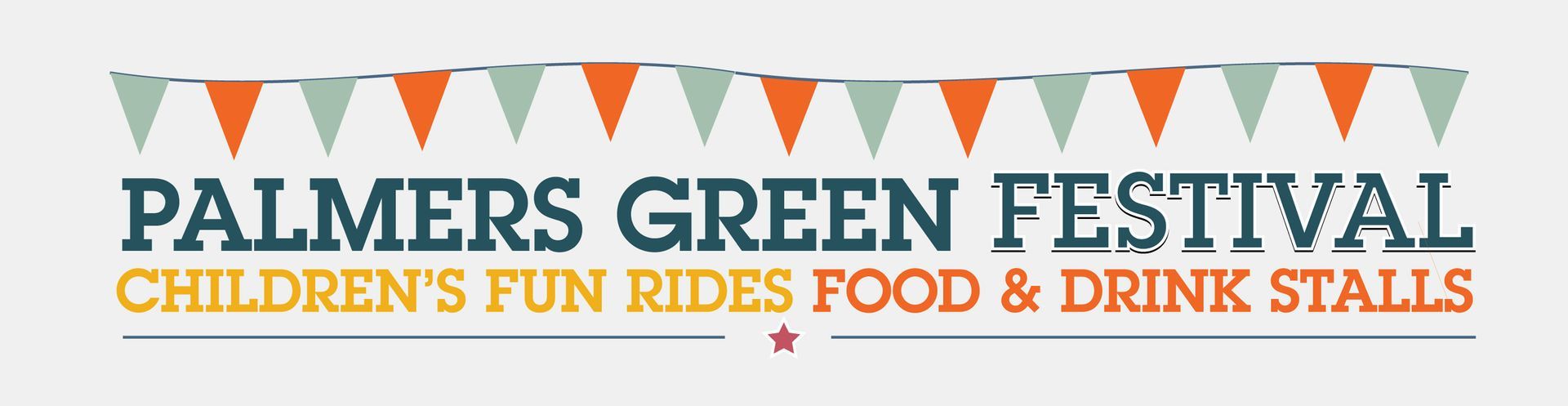 A logo for palmers green festival children 's fun rides food and drink stalls