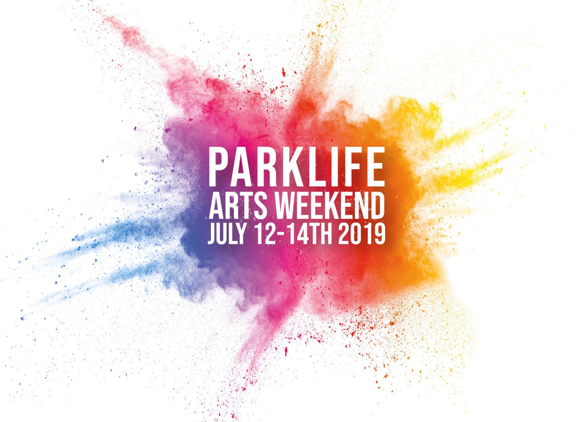 The logo for parklife arts weekend july 12-14th 2019