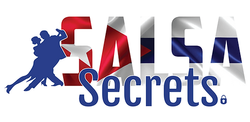 A logo for salsa secrets with a couple dancing