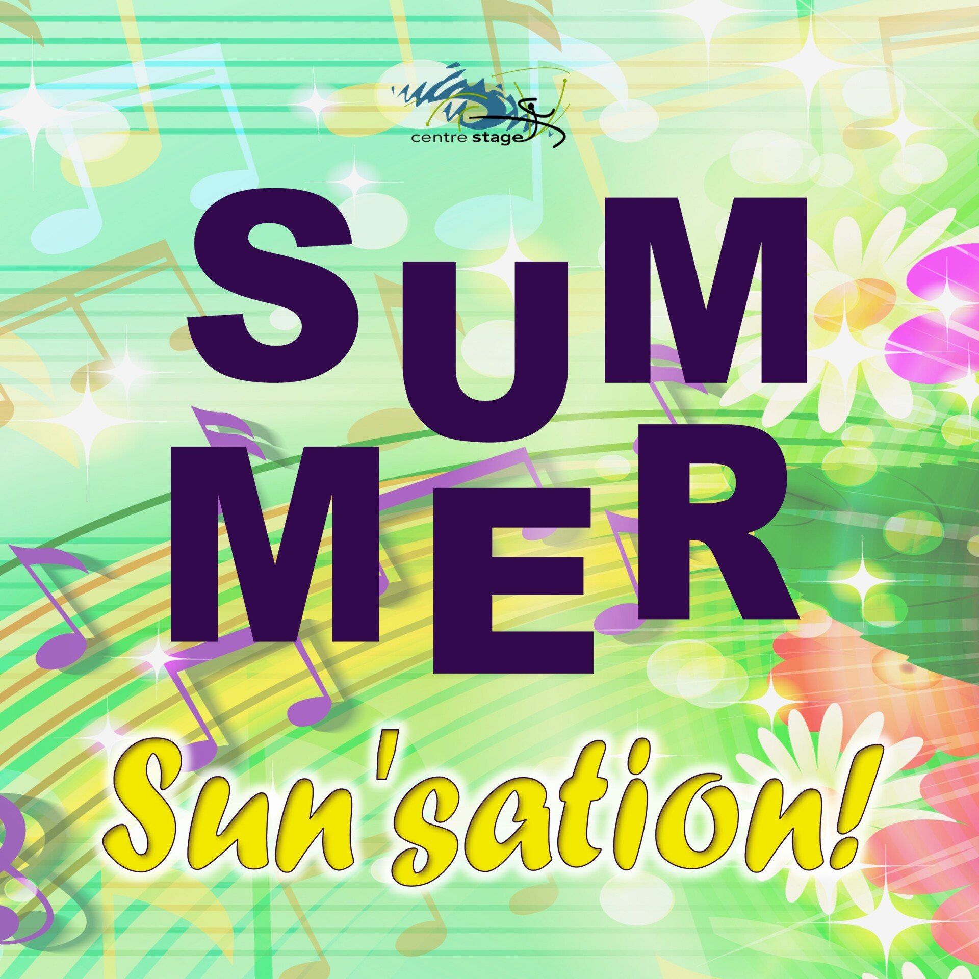 A poster that says summer sun 'sation on it