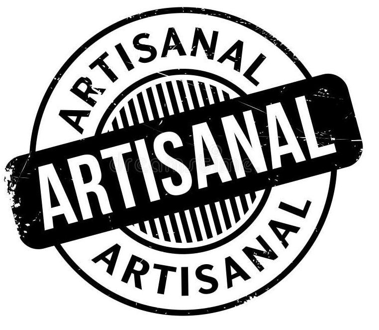 A black and white rubber stamp with the word artisanal written inside of it.