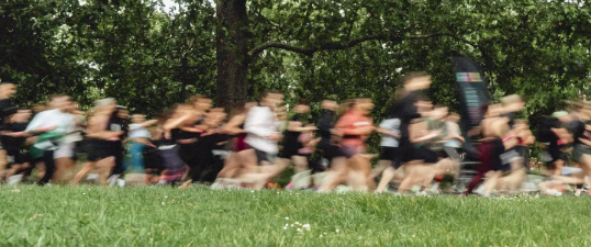 motion blur image of runners in a park