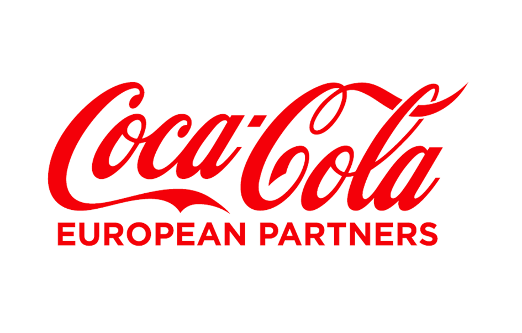 A red coca cola european partners logo on a white background