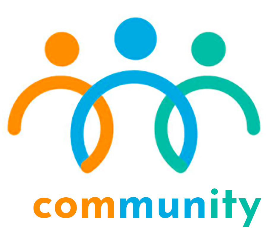 A community logo with three people holding hands