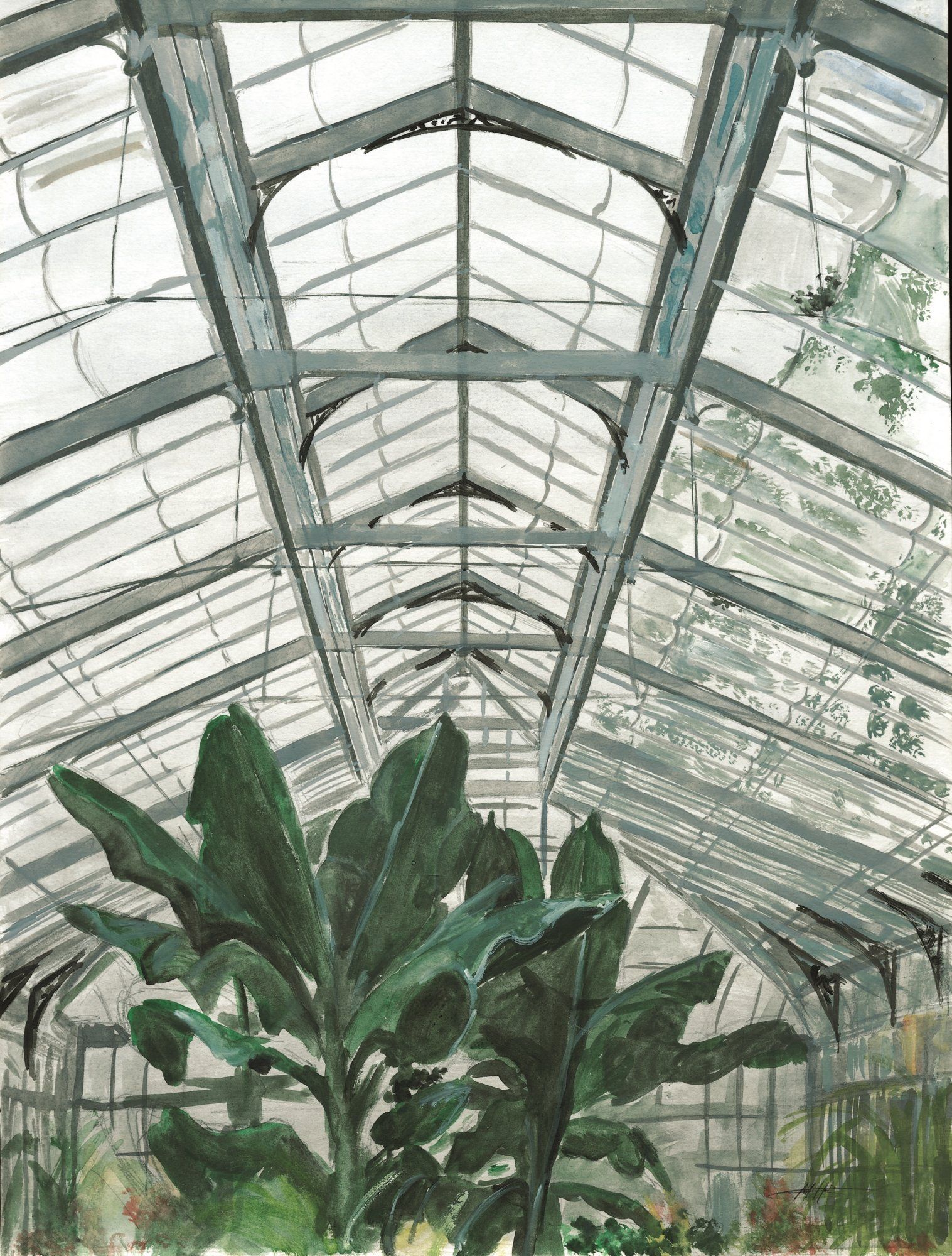 The Conservatory in 1987 - painting by Melissa Glass - (Melissa's brother, Marc Harris, is one of the musicians who occasionally play in the Conservatory)