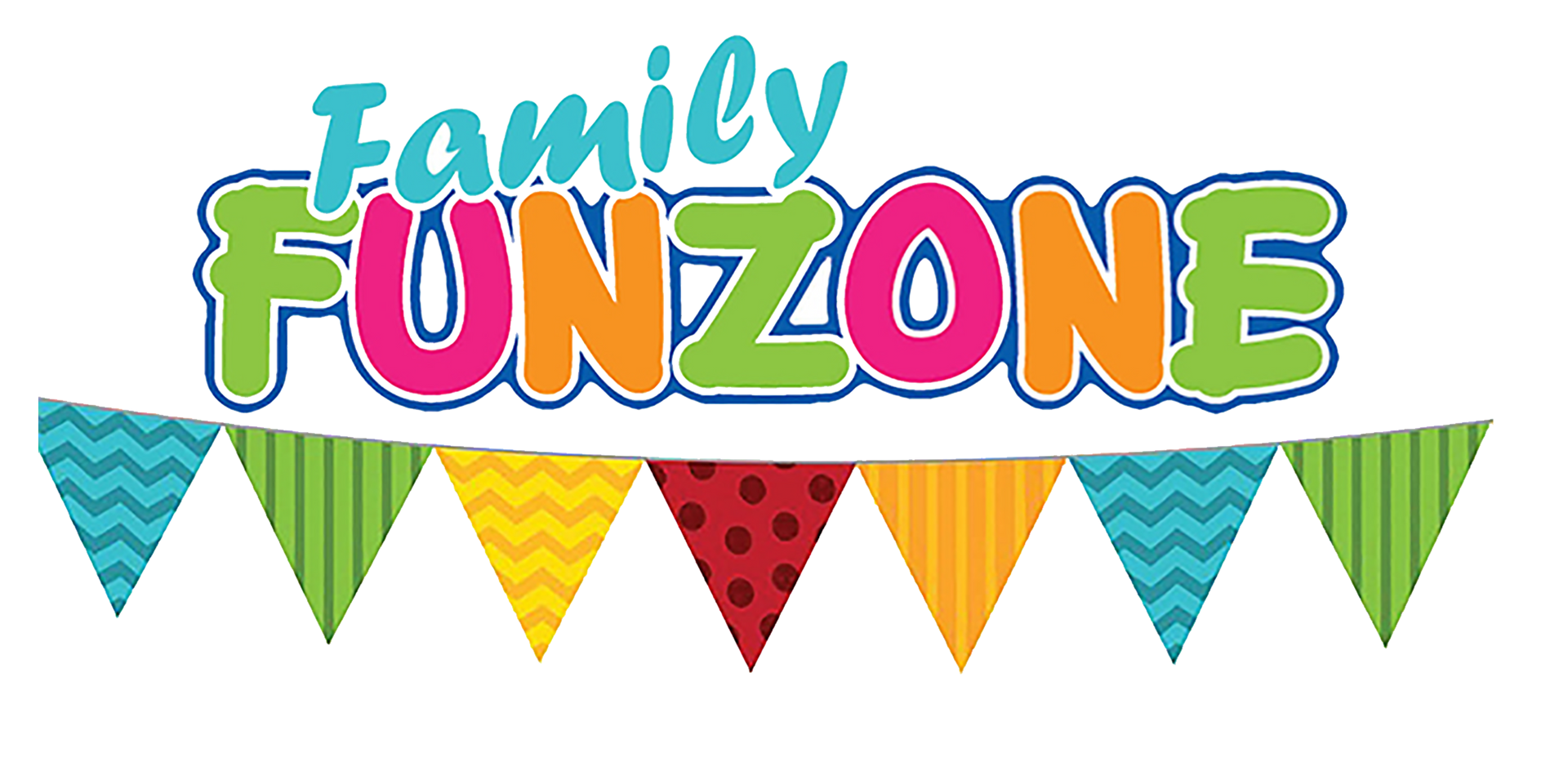 A colorful banner with the words family funzone on it