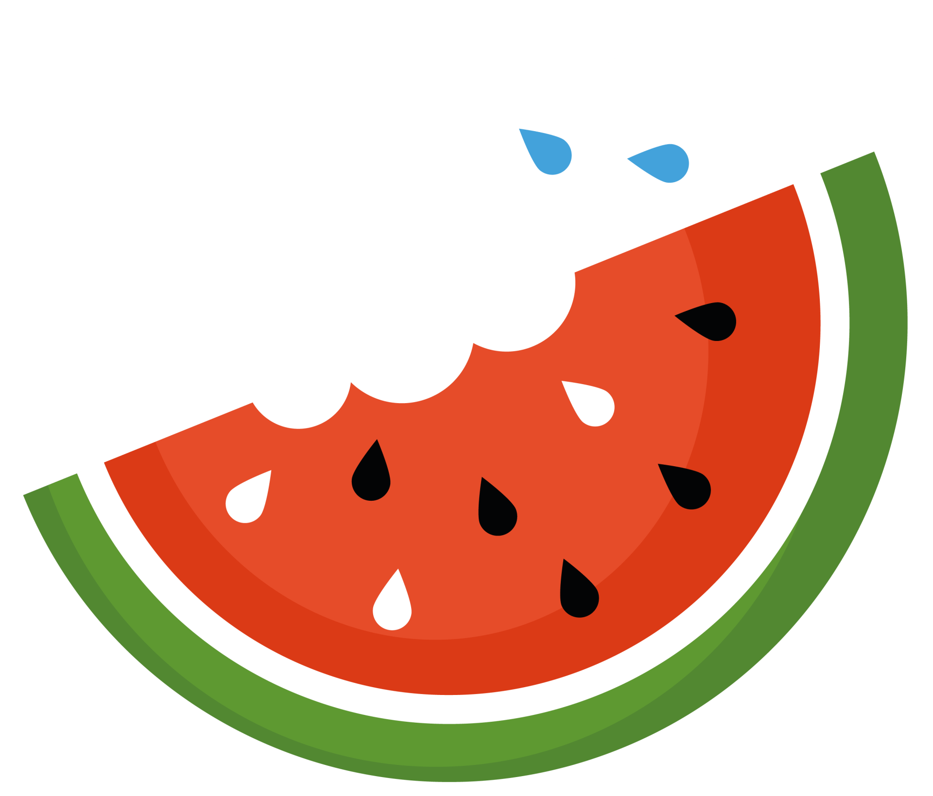 A slice of watermelon with a bite taken out of it.