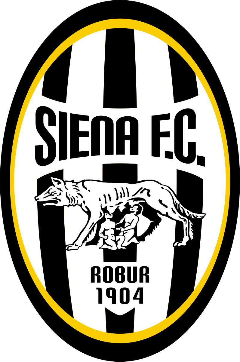 Logo of Siena F.C., a soccer team, featuring a black and white striped oval with a wolf suckling Romulus and Remus.
