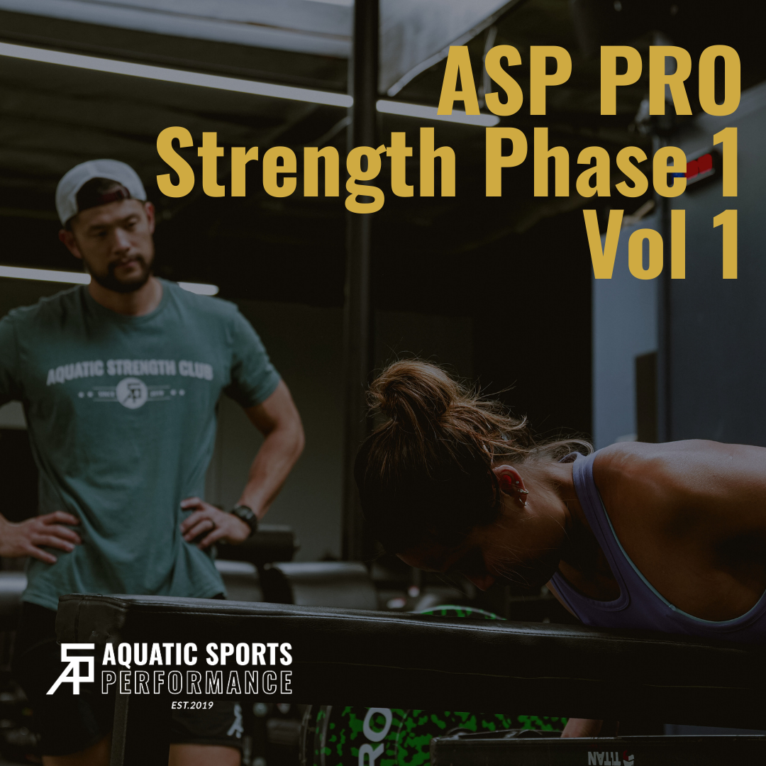 ASP Pro Strength Phase 1 Vol 1 cover. A man watches a woman exercising in a gym. Gold text on a dark background.