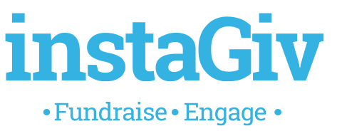 the logo for instagiv is blue and white and says fundraise engage
