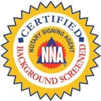 The logo for a certified notary signing agent background screened.
