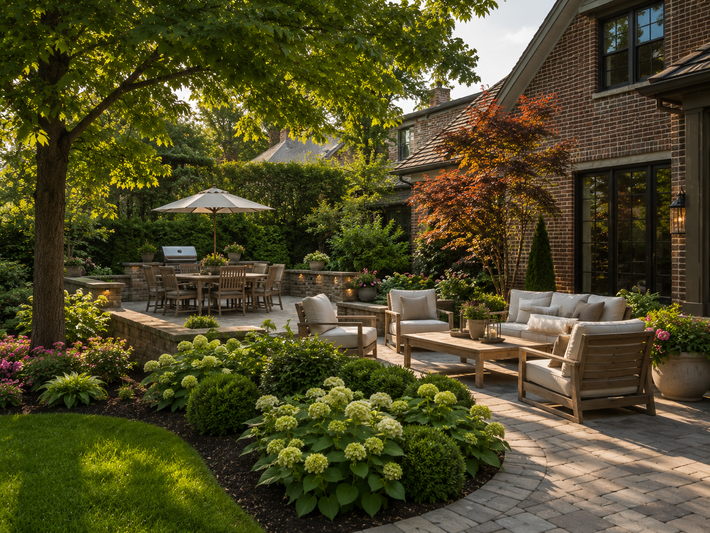 Professional seasonal landscape maintenance and fresh mulch installation at an Evanston Illinois home