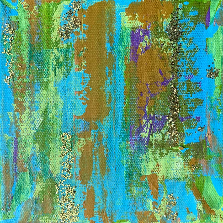 A close up of a colorful painting on a canvas.