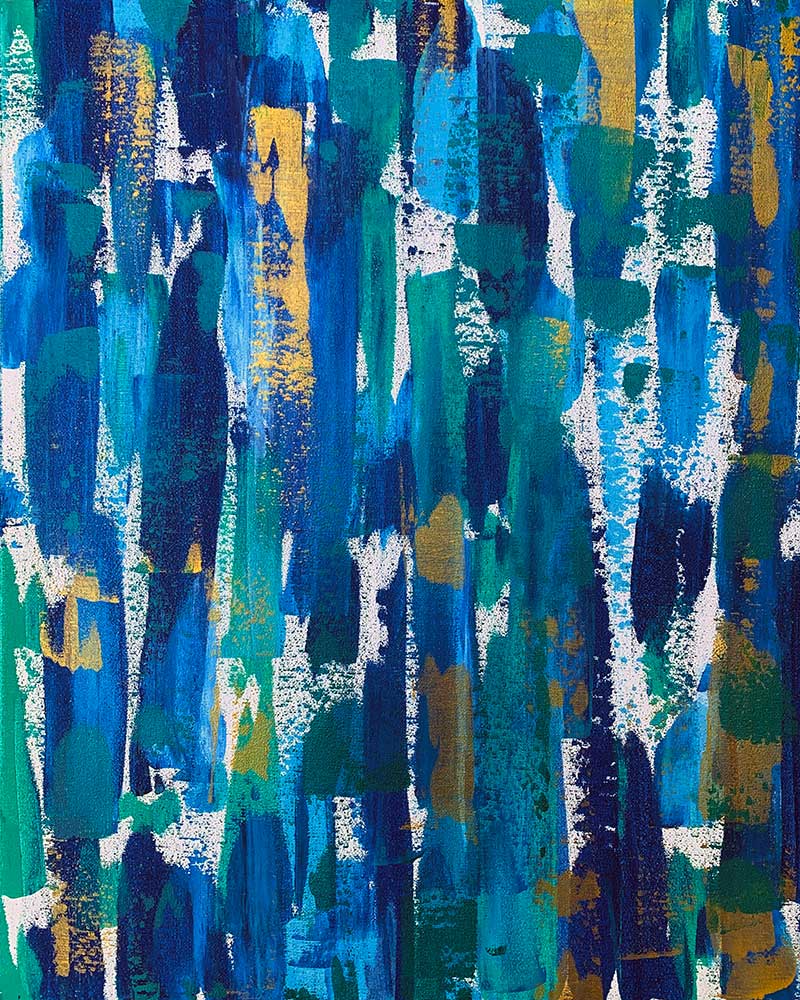 A close up of a blue and green abstract painting
