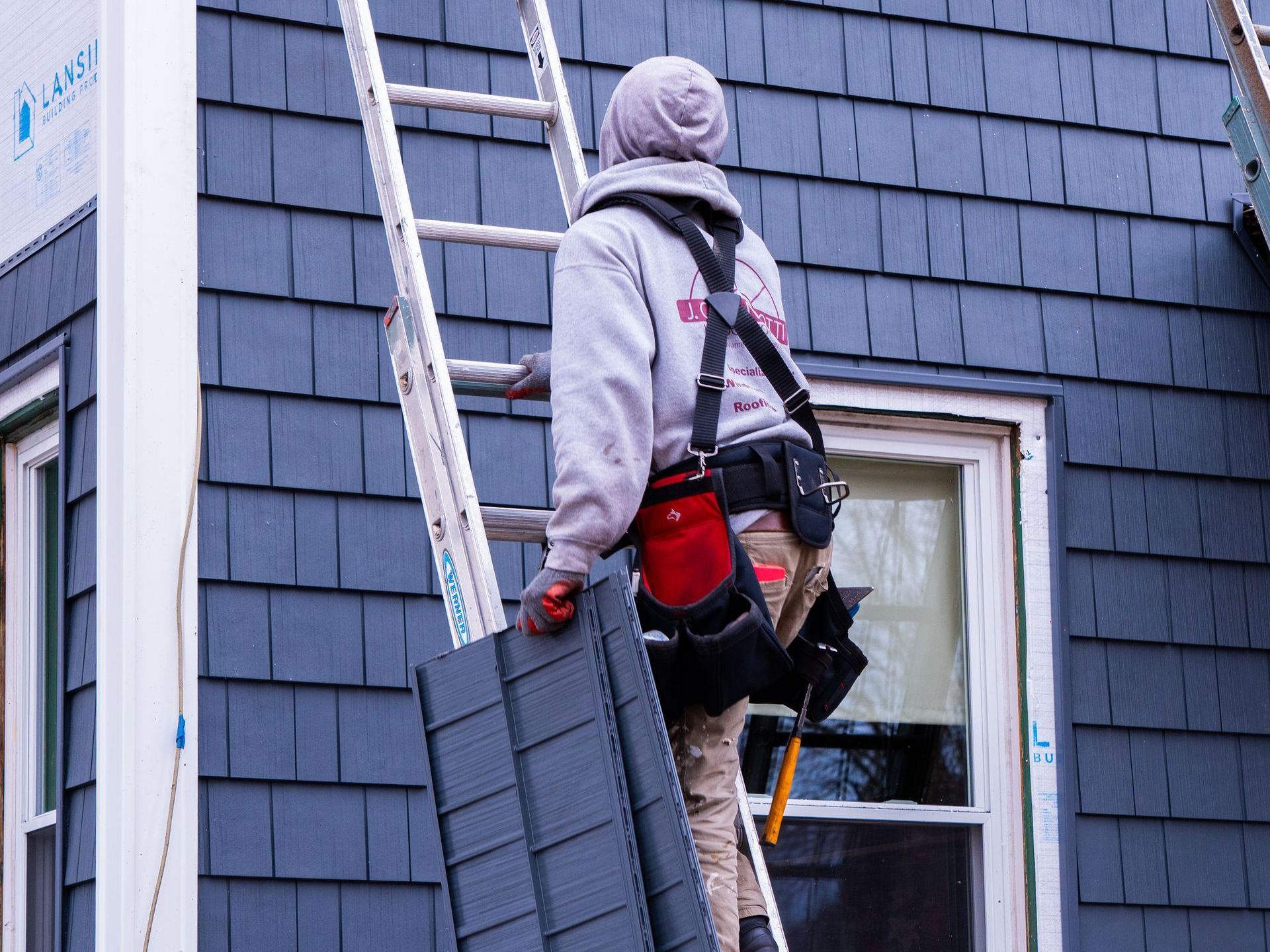 A close up of a roof with a light on it