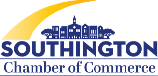 Southington Chamber of Commerce logo. Features city skyline and yellow arc on a white background.