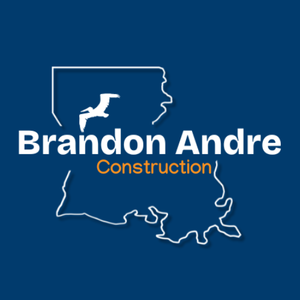 A logo for brandon andre construction with a map of louisiana