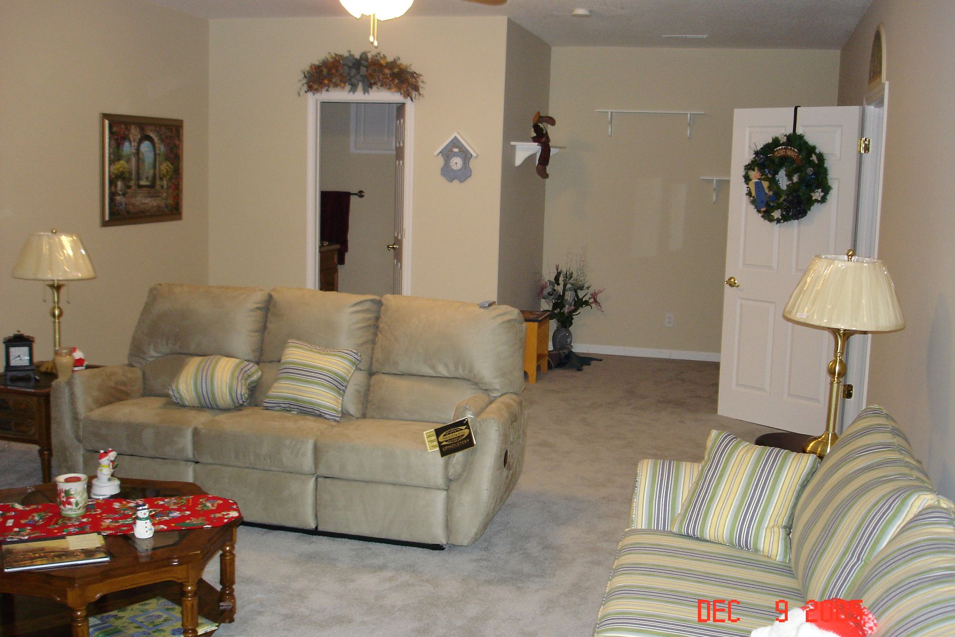 A living room with two couches and a coffee table