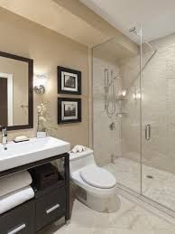 A bathroom with a toilet , sink , mirror and walk in shower.