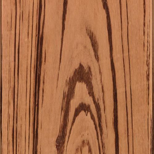 Padrão da madeira Zebrawood: madeira marrom clara com listras marrom escuras e padrões arqueados.