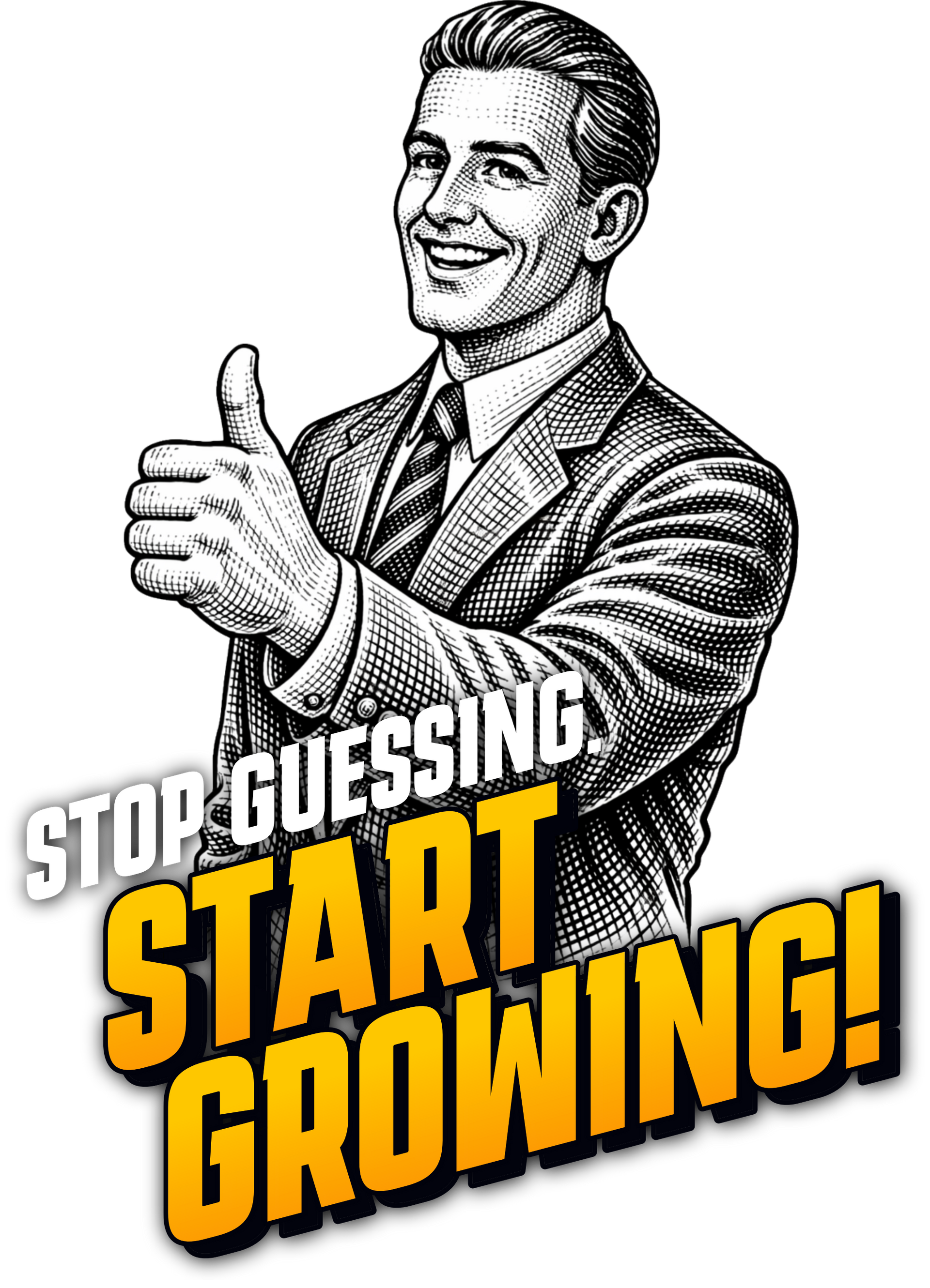 Man in suit giving thumbs up, text says 