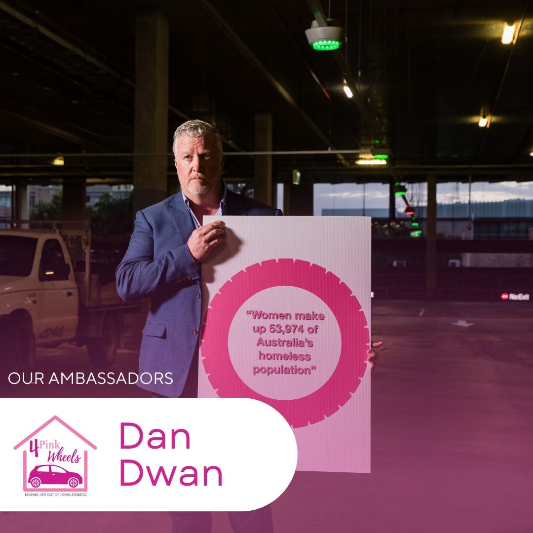 A man holding a sign that says dan dwan