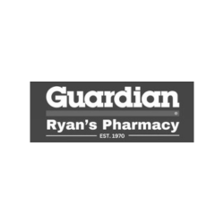 The logo for guardian ryan 's pharmacy is black and white.