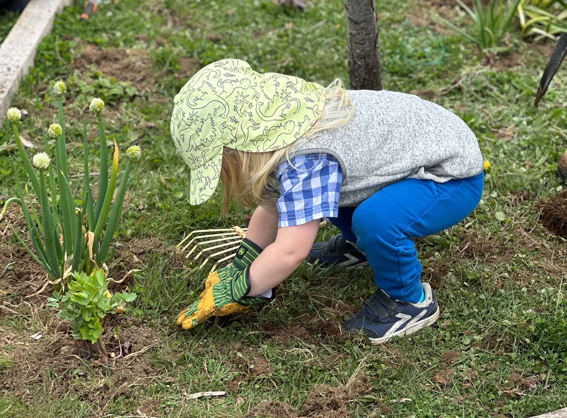 Montessori children working in the garden