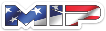 A sticker with the word mip and the american flag on it.