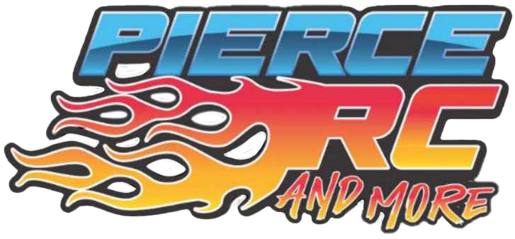 The logo for pierce rc and more has flames on it.