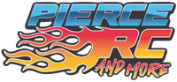 The logo for pierce rc and more has flames on it.