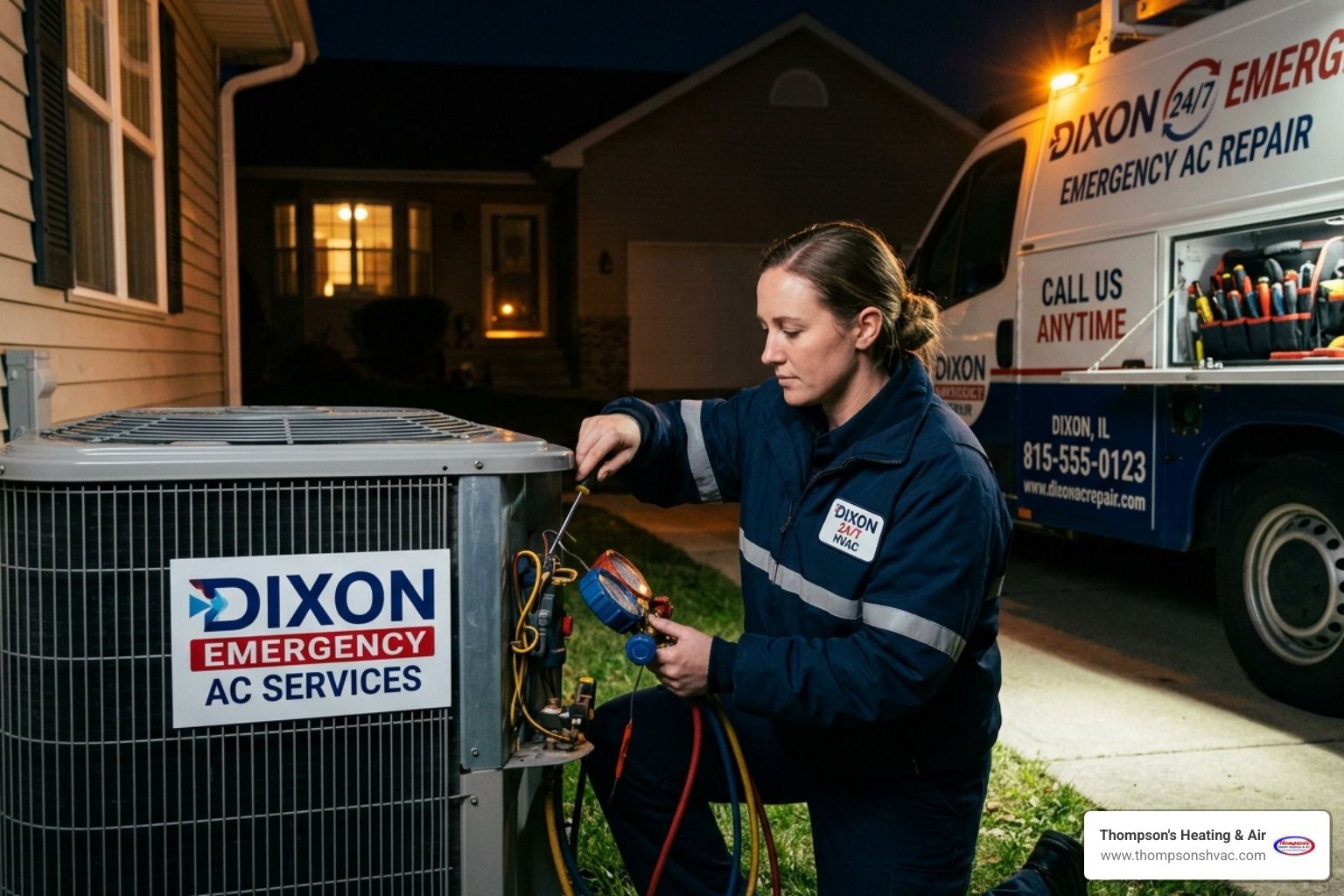 Which technicians in Dixon are available 24/7 for an emergency air con fix?