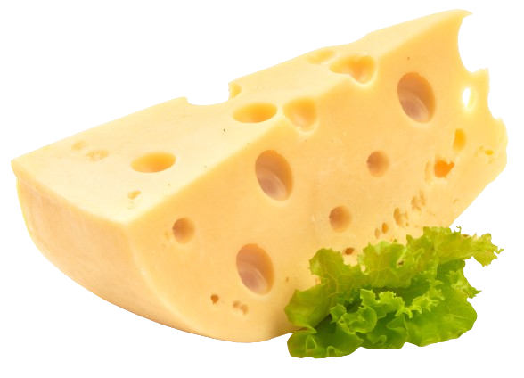 A piece of cheese with holes in it next to lettuce