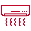 Red air conditioner emitting wavy lines.
