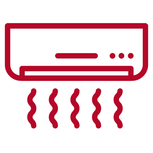 Red air conditioner emitting wavy lines.