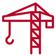 Red outline of a construction crane, for lifting materials.