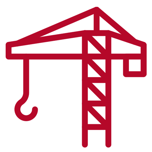 Red outline of a construction crane, for lifting materials.