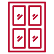 Red outline of a four-pane window.