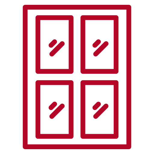 Red outline of a four-pane window.