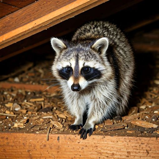 Michigan Wildlife Solutions - A raccoon is standing under a wooden beam