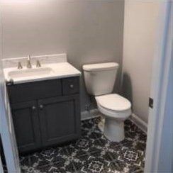 Bathroom Toilet Next To A Countertop Sink — Rocky Mount, VA — Lozeau Construction Inc