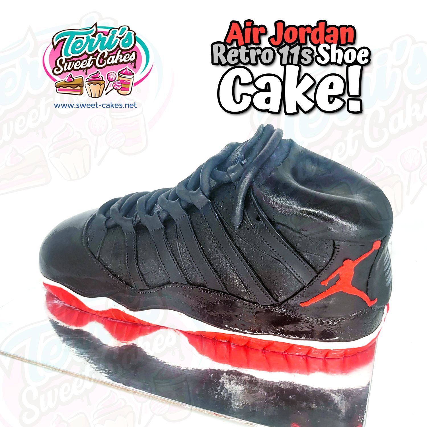 Stunning Air Jordan Retro 11 Shoe Cake, intricately designed and crafted by Terri's Sweet Cakes!