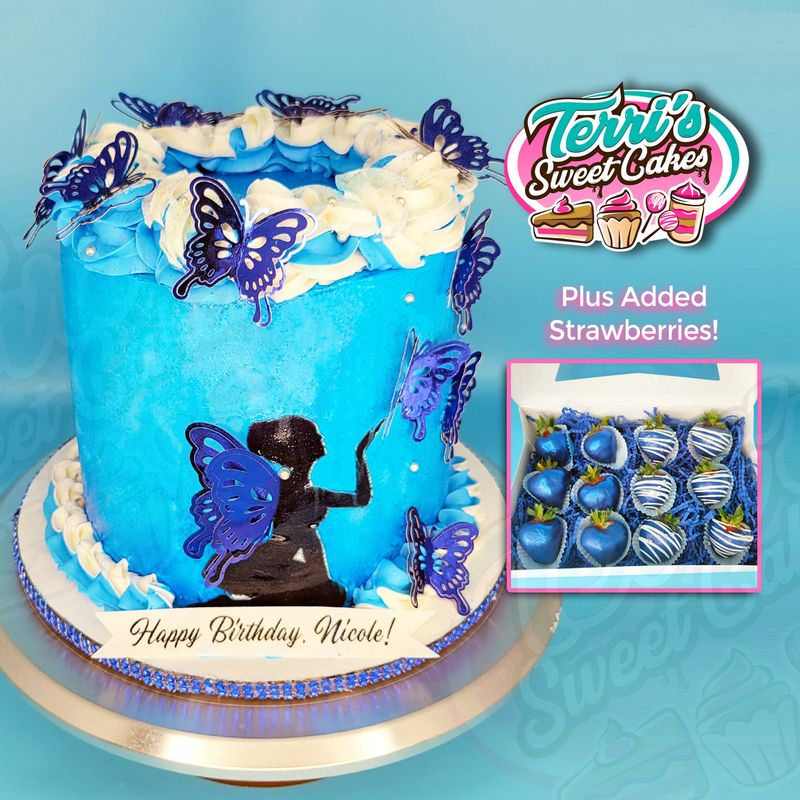 Blue & Silver Butterfly Cake