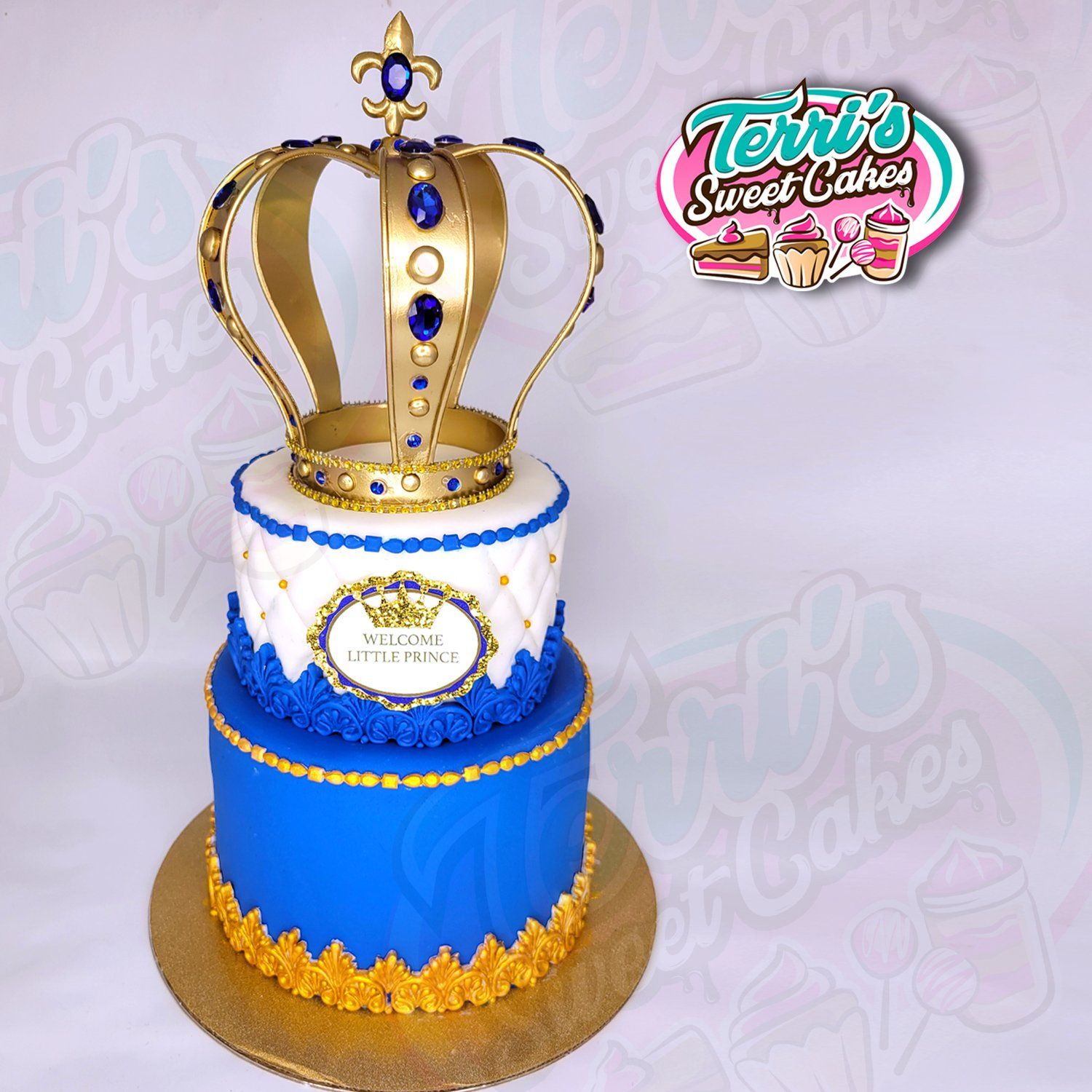 Royal Blue Prince Baby Shower Cake by Terri's Sweet Cakes