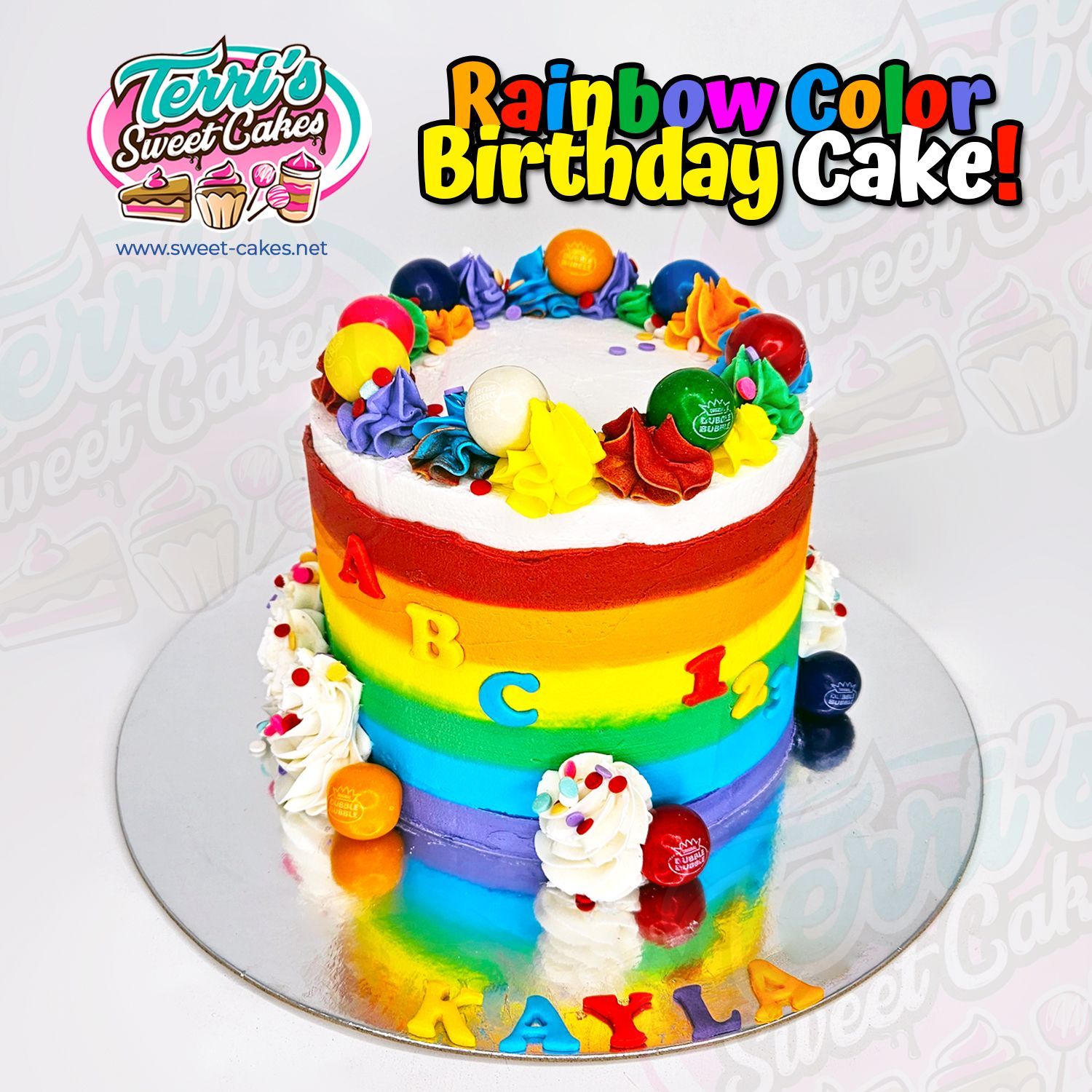 Rainbow Themed Birthday Cake by Terri's Sweet Cakes