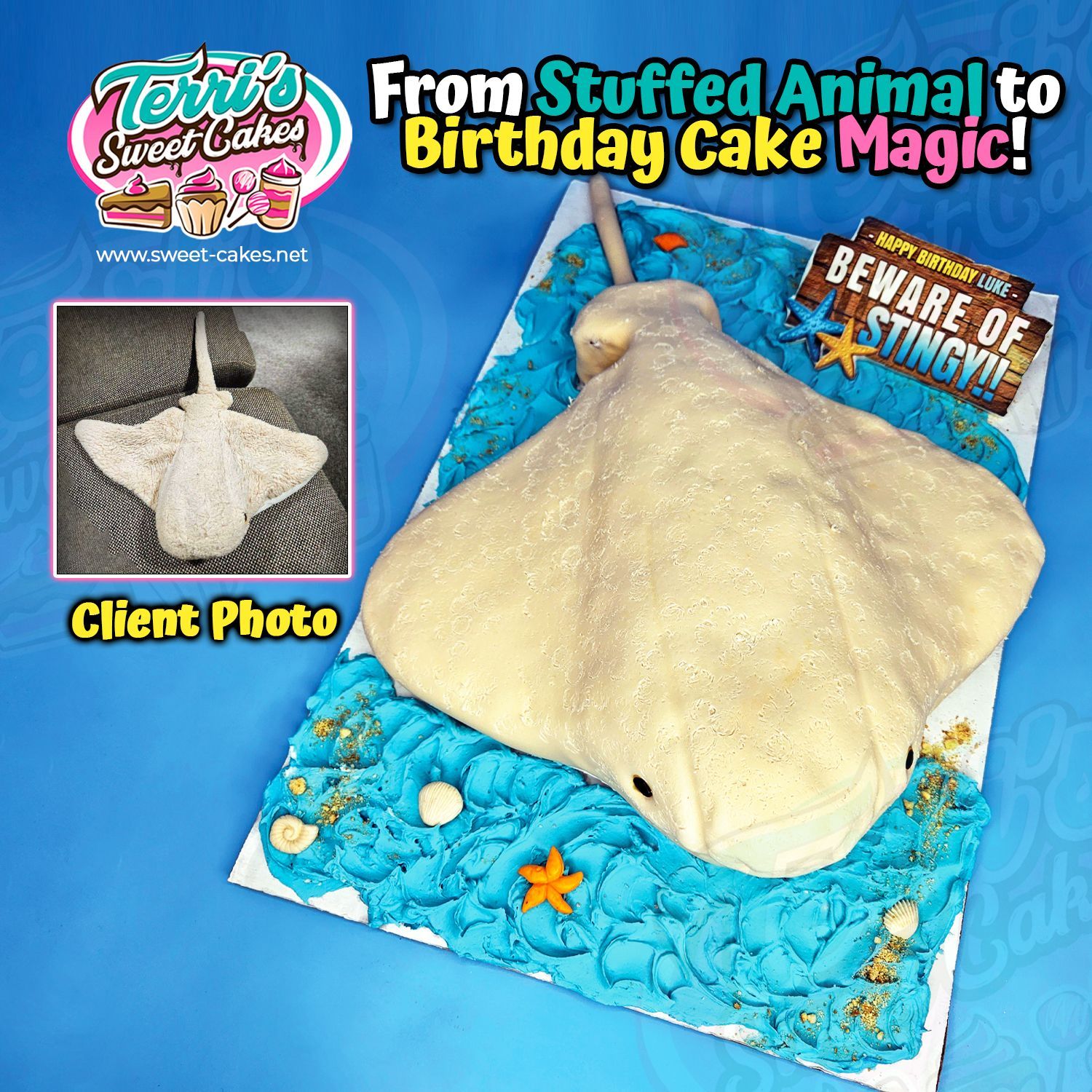Stingray Inspired Birthday Cake by Terri's Sweet Cakes