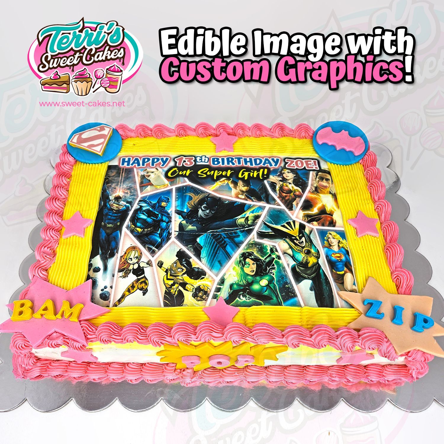 Superhero Custom Graphic Birthday Cake by Terri's Sweet Cakes